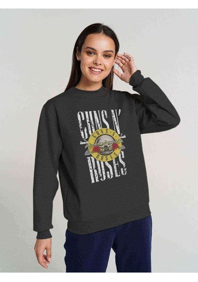 N Roses Metal Rock Müzik Music Baskılı Füme Antrasit Kadın Sweat