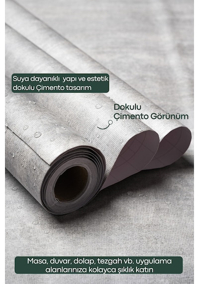 Technojet Kendinden Yapışkanlı Dokulu Çimento Görünümlü Mutfak Duvar Dolap Masa Kaplama 60cmx100cm