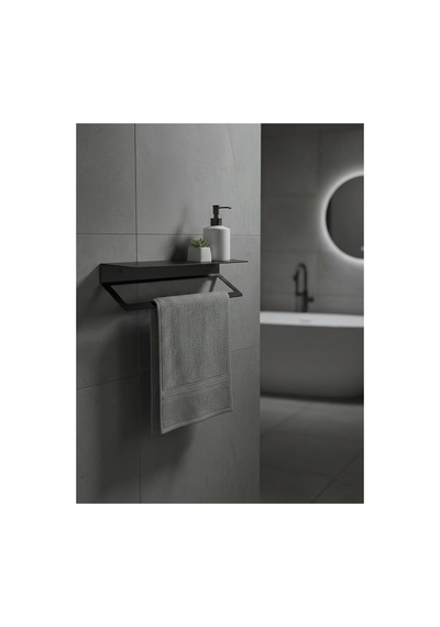 Premium Seri , Modern Paslanmaz Metal Banyo Havluluğu Ve Organizer Raf Siyah