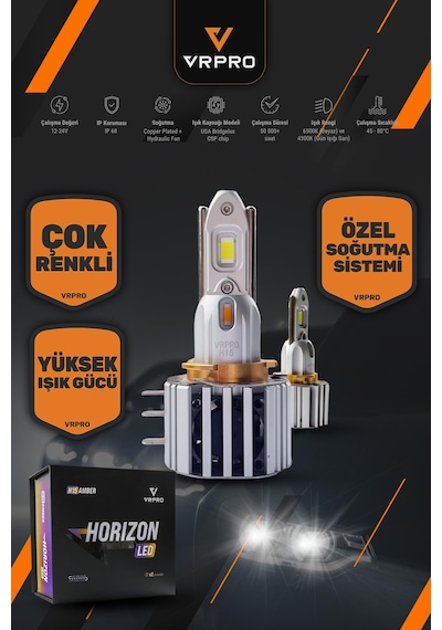 Vrpro Horızon H15 Turuncu-beyaz Led Far Ampülü Fan Soğutma Sistemi