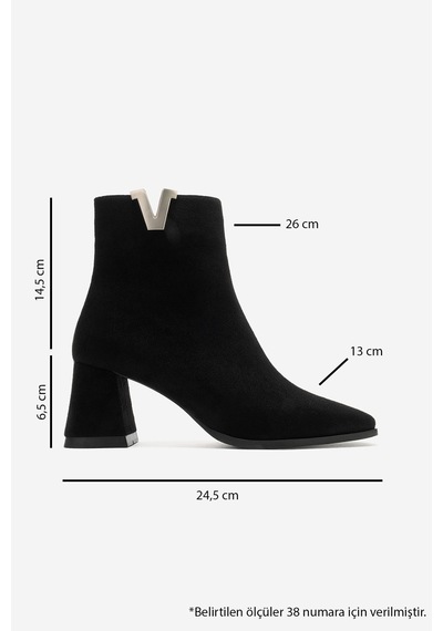 Luvi Shoes Lean Siyah Süet Tokalı Kadın Kalın Topuklu Bot
