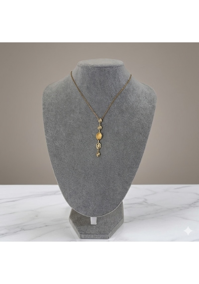 Rhea Gold Detaylı Çelik Kadın Kolye Zirkon Taşlı Uzun Sallantılı Minimal Şık Kolye Altın
