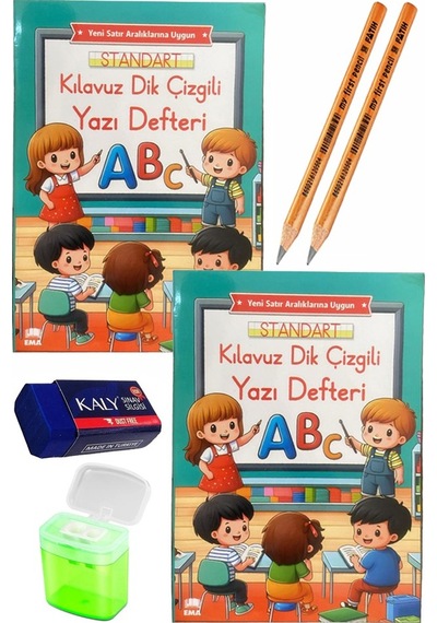 Kılavuz Dik Çizgili Güzel Yazı Defteri A4 Büyük Boy Fatih Jumbo Kurşun Kalem Sınav Silgisi Kalemtraş Yeni Müfredat