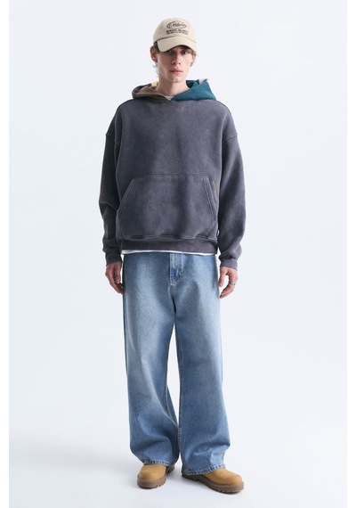 Vamos Boxy Fit Kapüşonlu Sweatshirt Füme