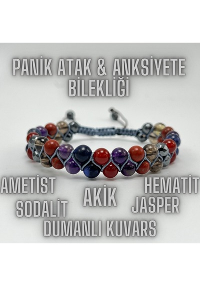 Yıldız Doğal Taş Panik Atak & Anksiyete Doğal Taş Bileklik Sodalit Ametist Dumanlı Çok Renkli