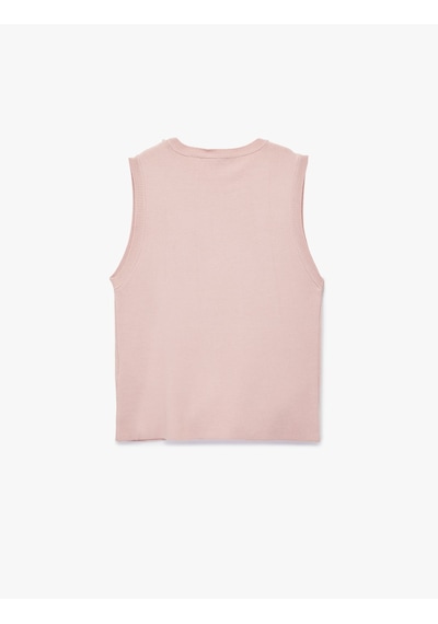 Koton Bisiklet Yaka Kolsuz Taşlı Triko Bluz Pembe 6wak30036ht Gül