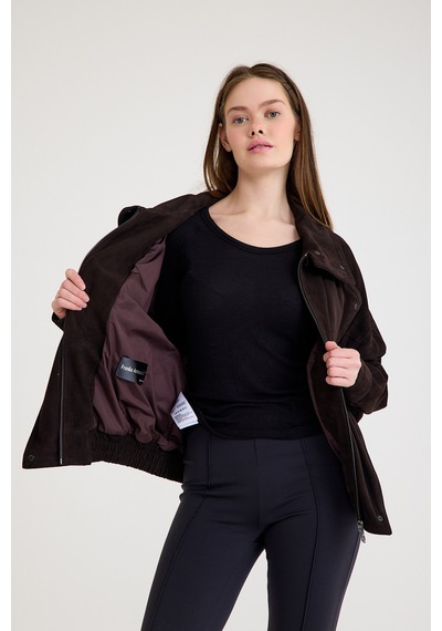 Oversize Bayan Süet Deri Ceket Vb-9-bk-2858-24126 Kahverengi