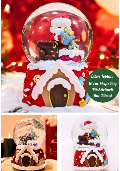 Mega Boy 2025 Yılbaşı Noel Baba Temalı Kar Püskürtmeli Işıklı Müzikli Kar Küresi 16 Cm- 18b