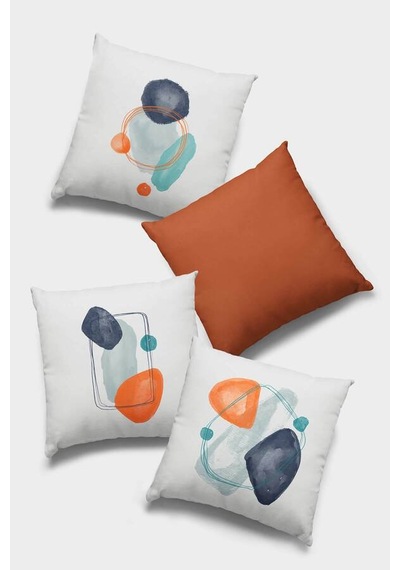 Turuncu Modern Çift Taraflı 4'lü Set Kırlent Kılıfı 4kr059n11