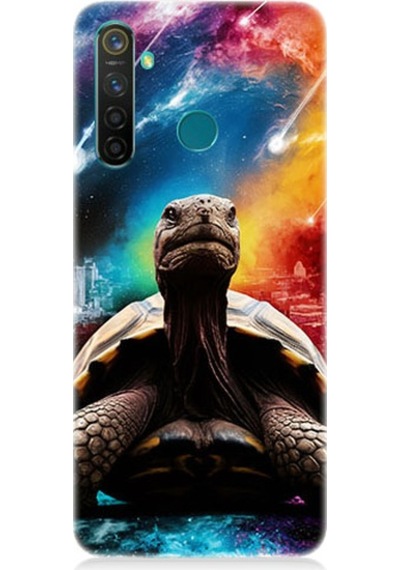 Realme 5 Pro Uyumlu Renkli Kaplumbağa Desenli Silikon Kılıf