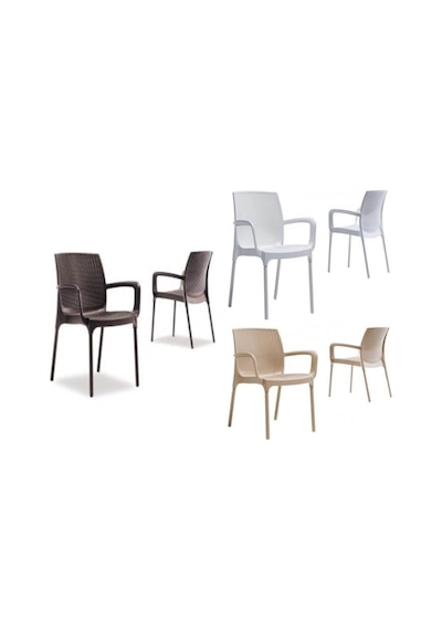 Tr Sunset Rattan 4 Adet Sandalye Takımı R008, Beyaz, Plastik Ve Cam Elyaf Genel