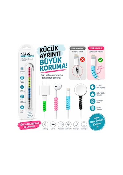 Fotoğraf Makinası Kablo Kırılma Önleyici Silikon 4 Lü Set, Kablo Koruyucu Spiral Renkli Set - Bgaspıral011