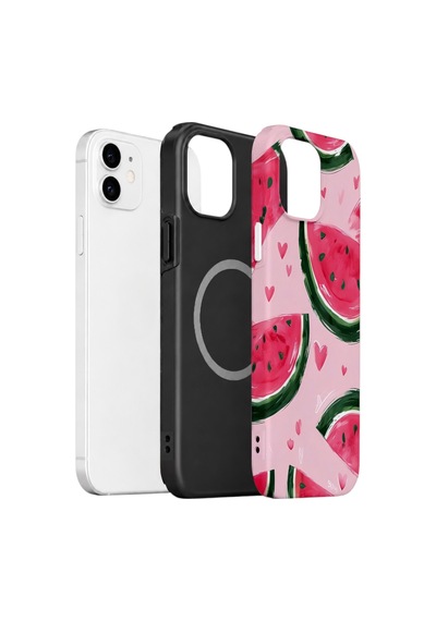 Apple iPhone Uyumlu 11 Vorian Çift Katmanlı Magsafe Kılıf Watermelon Hearts