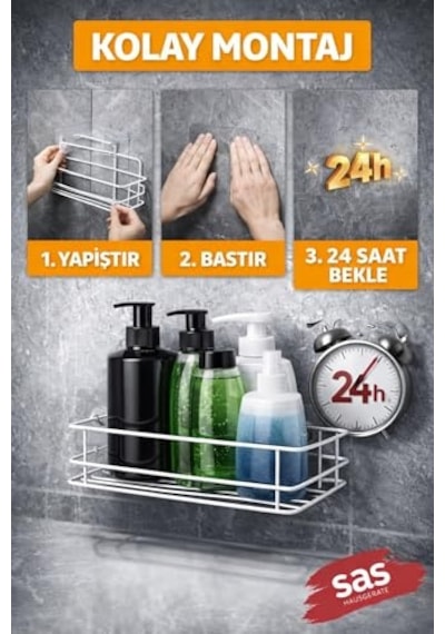 Yapışkanlı Duş Rafı, Delmeden Montaj Banyo Rafı, Paslanmaz Şampuanlık Organizer, Güçlü Yapışkanlı Duvar Ra Diğer