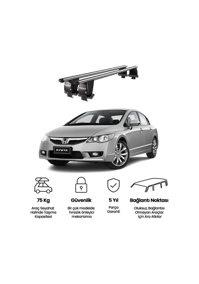 Royal Honda Civic Vııı 2006-2011 Uyumlu Gri Kilitli Ara Atkı Port Bagaj Tavan Barı