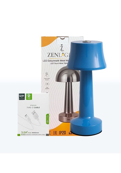 Zenlight Metal Dokunmatik Şarjlı Masa Lambası 320-3 Mavi