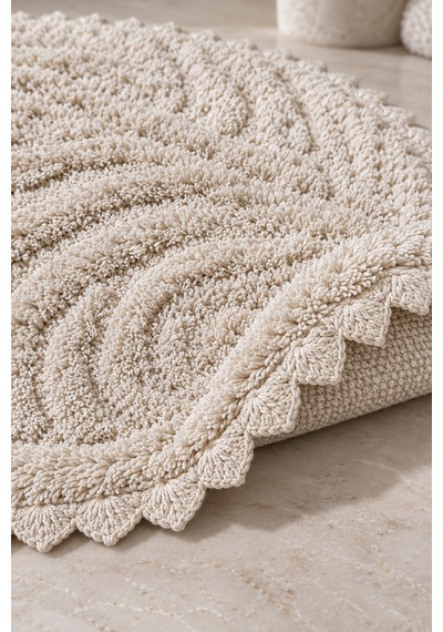 Alanur Bodrum Tufting Cotton Pamuklu El Işi Örgülü 90 X 90 Cm Paspas 113 Ekru