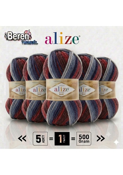 Süperlana Maxi Batik - 8130 - 5'li Paket - 100gr/100m - El Örgü İpi - Atkı Yelek Kazak İpi