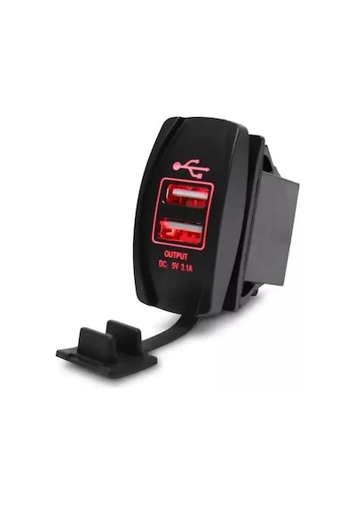 Oto Usb Şarj Söketi Marin Tip 2Li Usb 12-24V - 5V/3.1A Mavi