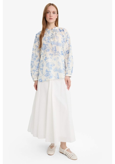 Defacto Relax Fit Çiçek Desenli Vual Uzun Kollu Gömlek Tunik F4558ax25hsbe751 Mavi
