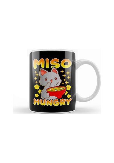 Cute Anime Cat Kitty Miso Hungry Pun Kawaii Kupa Bardak Porselen Karışık