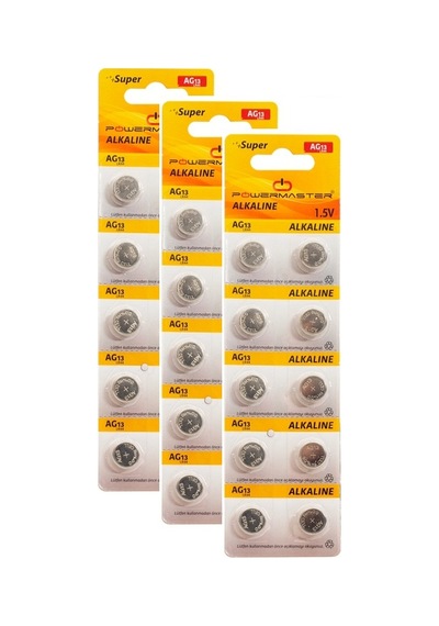 Powermaster AG13 LR44 Kartela Alkaline Düğme Pil 10 x 3'lü