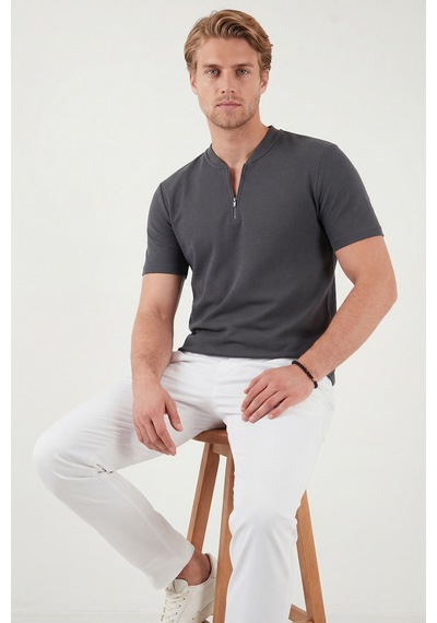 Buratti Pamuklu Regular Fit Yarım Fermuarlı Erkek T Shirt 5902653 Antrasit
