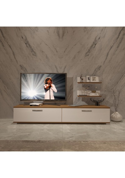 Decoraktiv Eko 4 Slm Std Tv Ünitesi Tv Sehpası - Ceviz Beyaz Ahşap - Beyaz