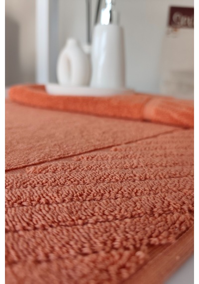 2'li Diyagonal Çizgili Ayak Havlusu Seti - %100 Pamuk Havlu Takımı - 50x70 Cm Kıremıt Kiremit