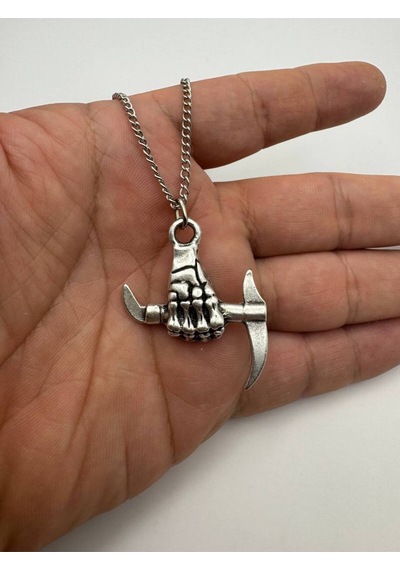 Çekiç Tutan El Figürlü Kolye 60 Cm Zincirli Zamak Kaplama Unisex Aksesuar Çok renkli