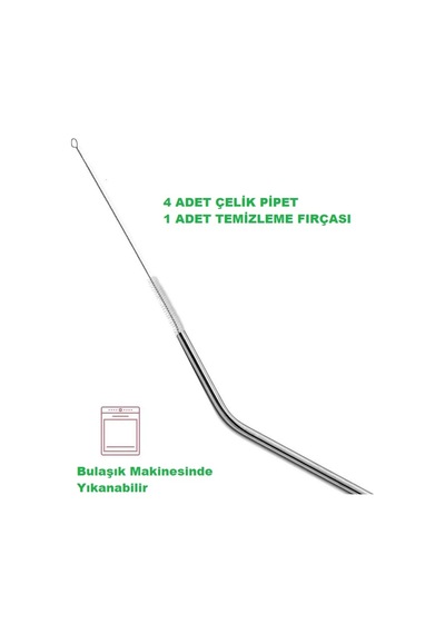 Çelik Pipet 4 Adet Ve Temizlik Fırçası