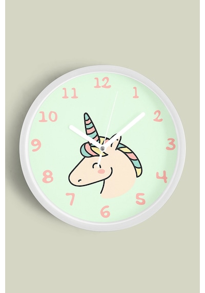 Unicorn Tasarımı Çocuk Odası Duvar Saati - 25cm - Önü Camlı Beyaz Kasa - Sessiz Mekanizma-jh0826 Beyaz