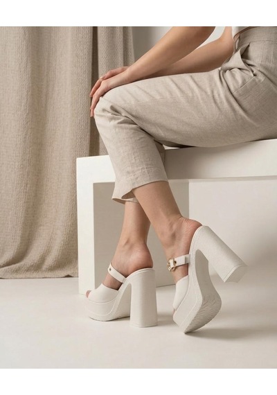 Asmi Shoes Kadın Soha Siyah Toka Detaylı 12 Cm Ortopedik Platform Topuklu Terlik Beyaz Beyaz Asmi Shoes Kadın Soha Siyah Toka Detaylı 12 Cm Ortopedik Platform Topuklu Terlik Beyaz Beyaz