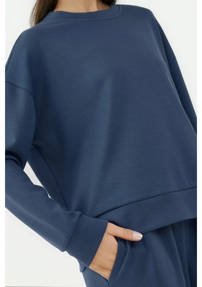 Hiccup Modal Dokunuşlu Basic Sweatshirt Oxford Mavisi