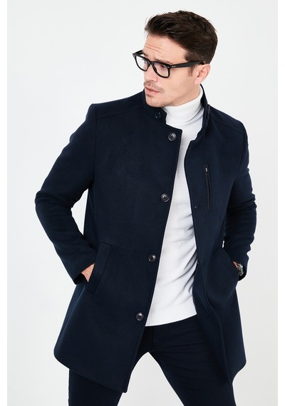 Buratti Slim Fit Düğmeli Dik Yaka Kaşe Erkek Kaban 5840099 Lacivert