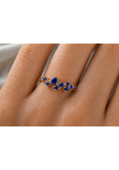 Star Safir Gümüş Yüzük, 925 Ayar Zirkon Safir Star Gümüş Yüzük Altın