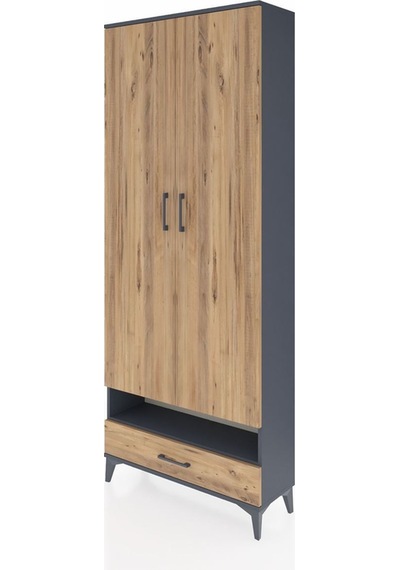 Arges Dolap 6 Raflı Tek Çekmeceli 2 Kapaklı 88x30x221 Antrasit-çam Antrasit Arges Dolap 6 Raflı Tek Çekmeceli 2 Kapaklı 88x30x221 Antrasit-çam Antrasit
