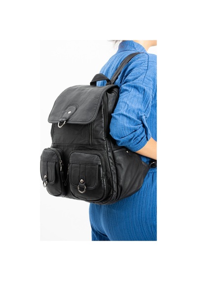 571 Collections Yıkanmış Deri Sırt Çantası Siyah Model: 571-11-11e - Siyah