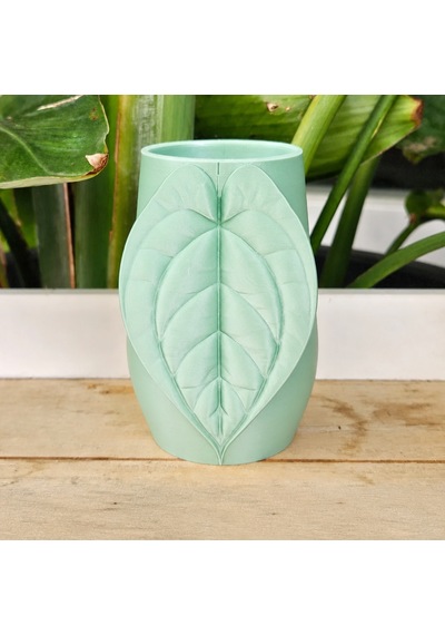3d Baskı Yaprak Desenli Kap - Kalp Yaprağı Süslemeli Dekoratif Kap-mint