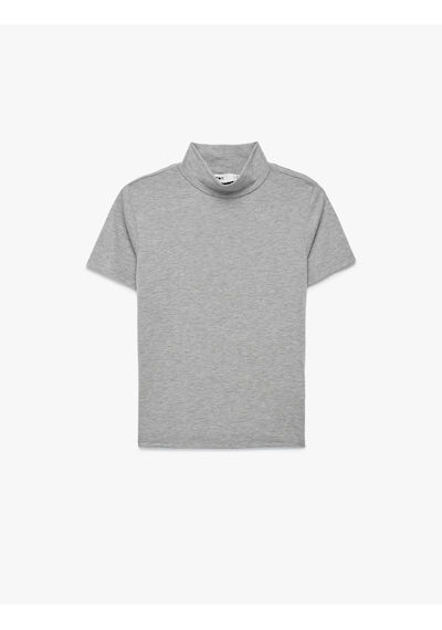 Koton Slim Fit Kısa Kollu Dik Yaka Tişört Gri 6sak50329ek Gri