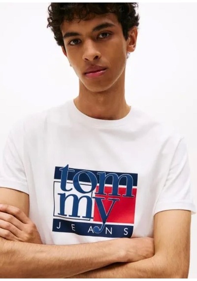 Tommy Hilfiger Tjm Slim Rwb Bayrak Desenli Erkek T-shirt Dm0dm21977ybh-10367 Ancient White