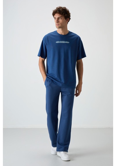 Air Jones Tommy Life Parlament Pamuklu Kalın Yüzeyi Dokulu Oversize Fit Baskılı Erkek T-shirt - 88365 Parlament