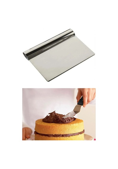 2li Set Hamur Şekillendirici Eğik Pasta Spatulası +metal Hamur Kesici Kazıyıcı Spatula Gümüş