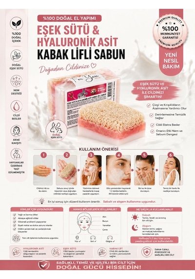 Doğal Kabak Lifli Eşek Sütü & Hyaluronik Asit Sabun Kabak Lifi - Lavanta