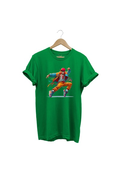 Dancing Boy Dans Eden Çocuk Tasarım Baskılı %100 Pamuk Regular Fit Yeşil T-shirt Yeşil