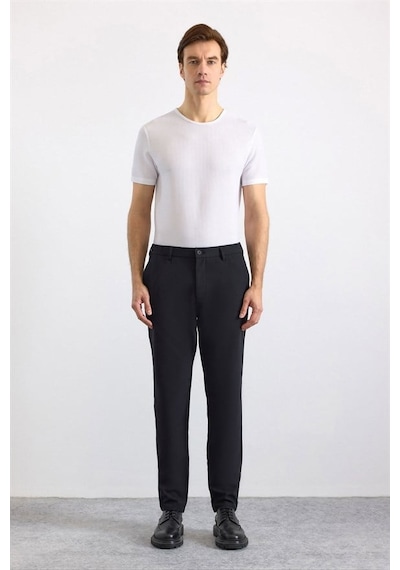 Süvari Siyah Slim Düz Pike Kemerli Yıkamalı Jogger Pantolon Spn2020500008-s09