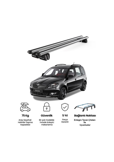 Pençe Skoda Roomster 2006-2015 Uyumlu Gri Ara Atkı Port Bagaj Tavan Barı