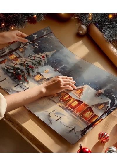Çerçevesiz Poster Karlar Altında Noel Köyü
