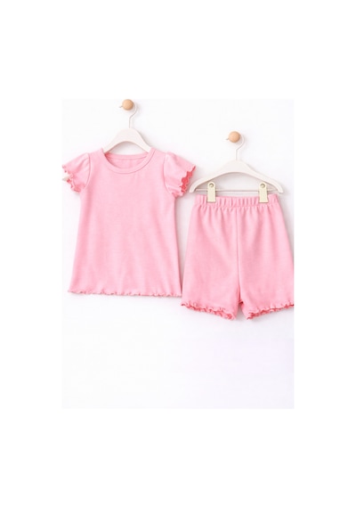 For My Baby Fitilli Kumaş 2 Li Kız Bebek Takım Şortlu Yazlık Pembe4