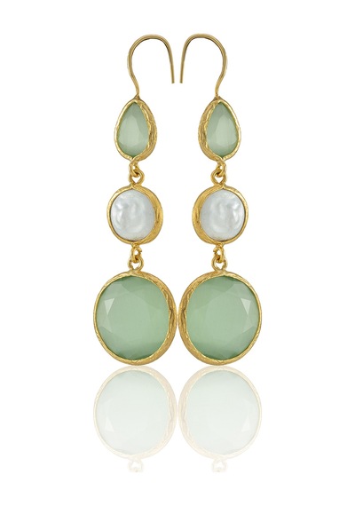 Kadir Jewellery 22 Ayar Altın Kaplama Kadın İnci Küpe -el İşçiliği Ve Hipoalerjenik Küpe Açık Yeşil